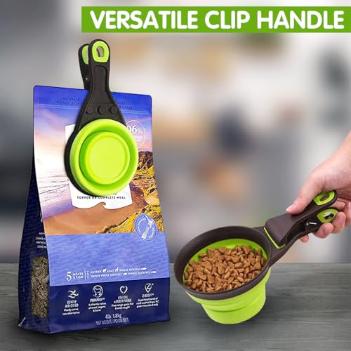 Image of Qpets Silicone Dog Food Scoop, 237ml Foldable Bowl Collapsible Scoop with Sealing Clip for Cat Dog, Portable Pet Food Scoop Feeding Scoop Food-Grade Materials Dog Food Bowl