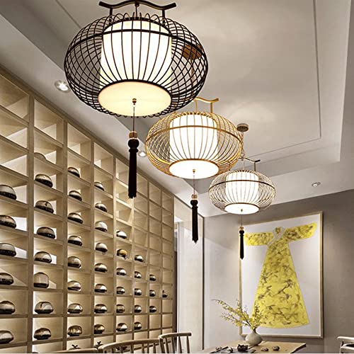 Lantaarnkroonluchter In Chinese Stijl Hangende Stoffen Lampenkap Semi-inbouw Retro Industriële Lamp Retro Creatieve Lamp… - Afbeelding 6