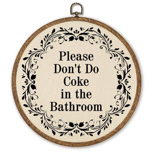 Funny Bathroom Wall Art Decor-Please Dont Do Humorous Quote Floral Canvas Prints Circular Framed Decor for for Toilet Powder Room Bathroom Round Wall Hanging Decoration for Home10x10 (Begei-Wash02)