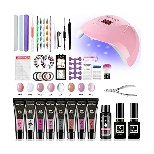 Poly Nagel Gel Gelnägel Starter Set mit 48W UV lampe, 8 Farben Nagelverlängerung Nagelgel Set mit Base&Top Coat…