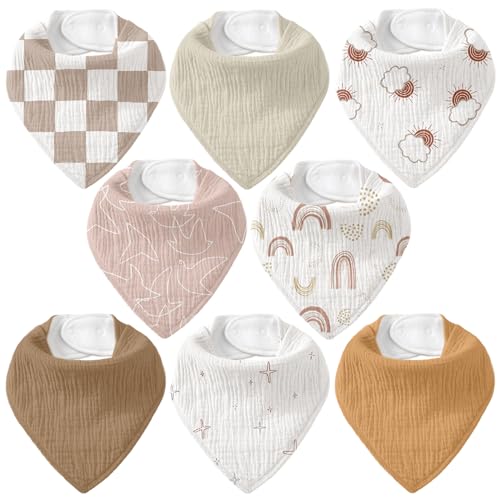 Image of CIVARUA KIDS Muslin Baby Bibs 8 Pack, Baby Bandana Drool Bib for Drooling and Teething, Cotton Soft Absorbent for Girls Boys Good Night