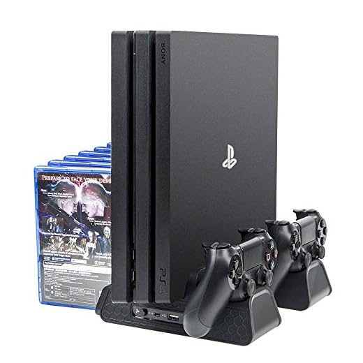 ElecGear PlayStation Vertikaler Ständer Ladestation, Lüfter Kühler Standfuß, 12x Blu-ray Spiele Hüllen Halterung Stand mit Dual Charger Ladegerät für DualShock 4 Controller und PS4, PS4 Slim, PS4 Pro