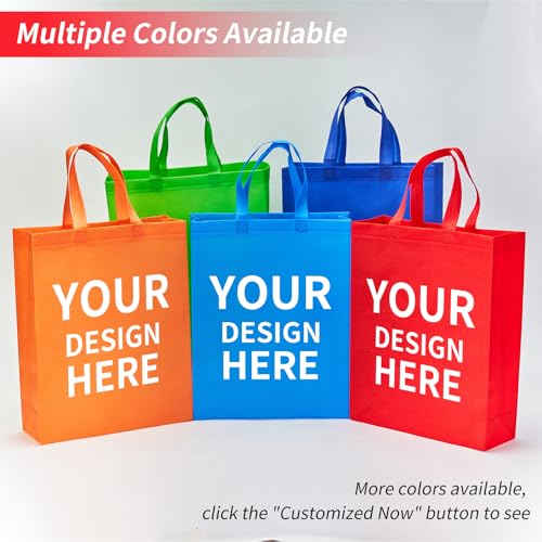 METAPRINT 100 Pcs Custom Reusable Bags with Your Business Logo & Text Personalized Non-Woven Tote Bags with Handle Kitchen Shopping Bag 12"x4"x15" Heavy Duty Grocery Bag - Thumbnail 4