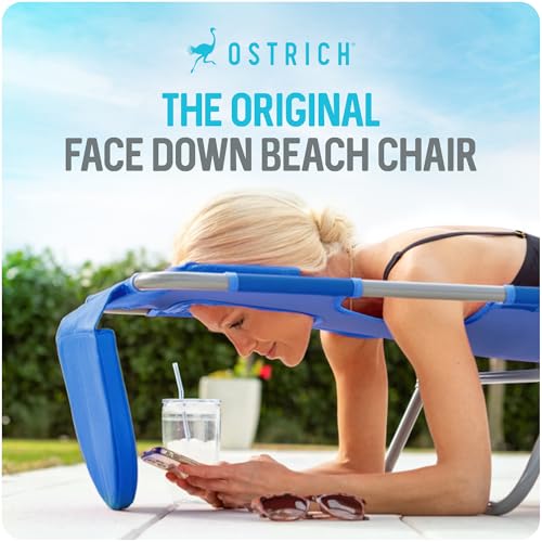 Image of Ostrich the Original Chaise 72 x 22 Inch Lounge Portable Reclining Lounger, Outdoor Patio, Beach, Lawn, Camping, or Pool Tanning Chair, Ocean Blue