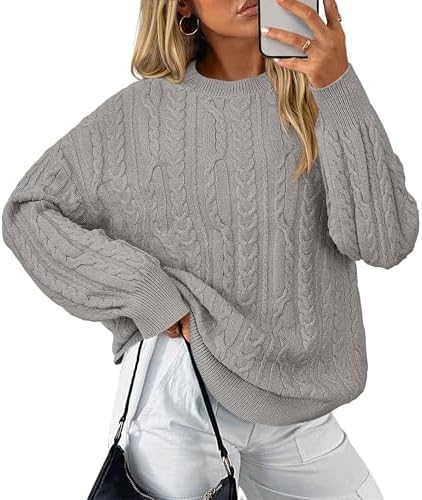 KIRUNDO Oversized Cable Knit Sweater Women 2025 Early Fall Fashion Chunky Cozy Long Sleeve Crewneck Pullover Winter Clothing