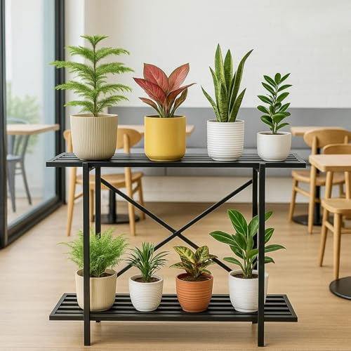Image of Bee Creative Plant Stands for Outdoor Balcony, Flower Pot Stand for Indoor Plants, Large Metal Planter Stand for Living Room, home decor, Indoor & Outdoor plants Stand (2 TIER B)