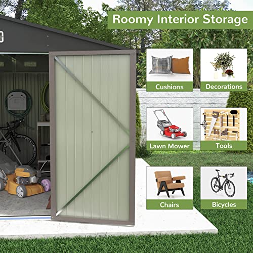 Patiowell 10X8 Ft Outdoor Storage Shed, Large Garden Tool Metal Shed With Sloping Roof And Double Lockable Door, Outdoor Shed For Backyard Garden Patio Lawn,Brown #TOP3