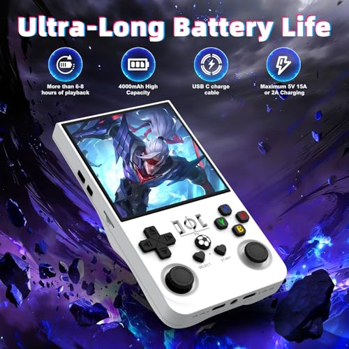 Image of R36MAX Retro Handheld Game Console, Retro Gaming Console with 64G Built-in 18000+ Classic Games, 4.0 Inch 720x720 IPS Screen, Portable Handheld Linux System, 4000mAh Battery (White)