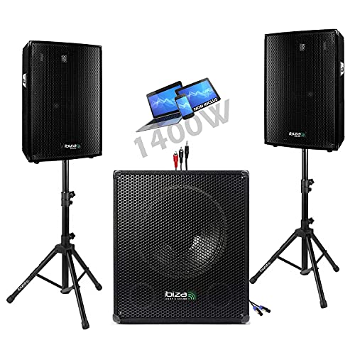 Ibiza Sound Light - Pack Sono Enceinte + CAISSSON DE Basses + Pieds + Cables HP et Cable PC offerts !!! - PA DJ Sono Mix idéal soirée dansante Disco Mobile