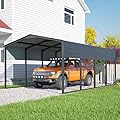 Metal Carport 12x20 FT Heavy Duty, Ultra-Reinforced Vehicle Shelter with Triple Crossbeam System, Steel Roof & Hurricane-Proof Anchors, High Snow Load Garage for RV, Trucks, Boats,and Farm Equipment