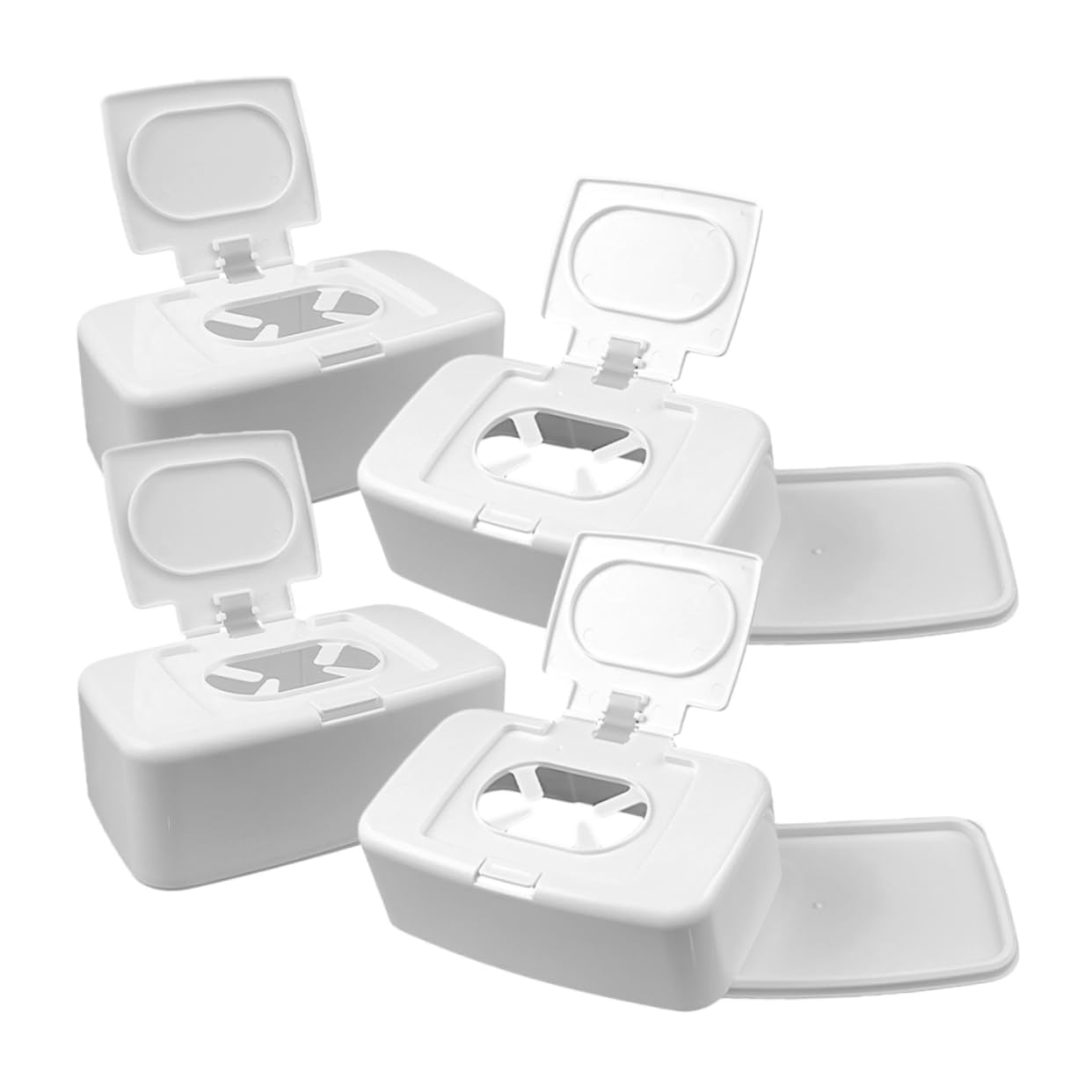 LABRIMP Dispensador Portátil de Toallitas Húmedas Fácil de Limpiar y Ligero Blanco de Plástico Pp 4 Unidades en Diseño Simple para Dormitorio y Coche