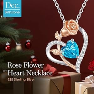 CDE Rose Heart Necklaces for Women 925 Sterling Silver Birthstone Pendant Necklace Mothers Day Gift Anniversary Birthday Jewelry Christmas Gift for Women Wife Mom Girlfriend Her