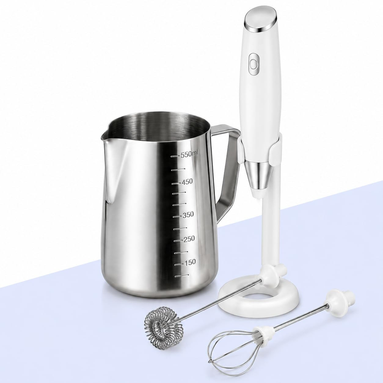 Kit Barista Espumador + Jarra Pitcher Inox 550ml (Branco) | Espumador de leite