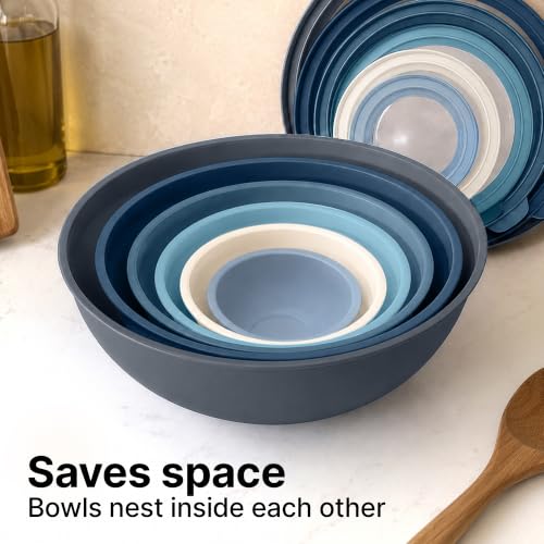 Image of Zulay Kitchen 12 Piece Plastic Mixing Bowls with Leak-Proof Lids Set - Microwave and Freezer Safe Kitchen Mixing Bowls for Preparing, Serving and Storing - Large Nesting Bowls (Twilight Ombre)