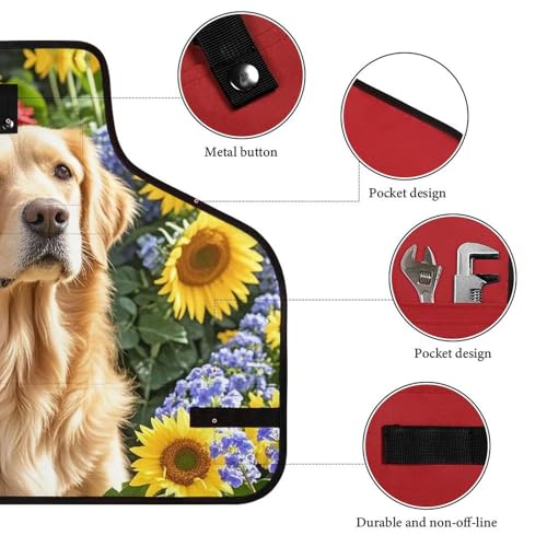 Delantal de trabajo con Golden Retriever y flores miniatura 3