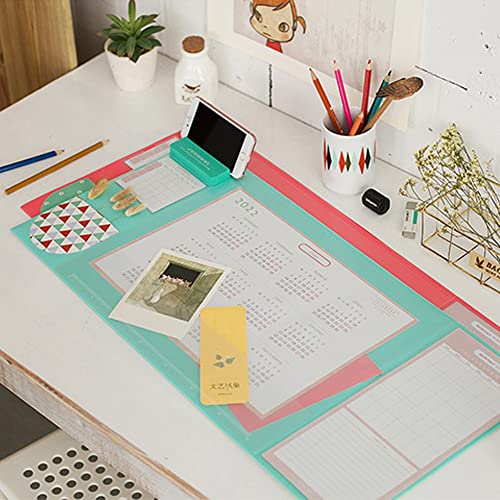 Desk Pad With Calendar, Aisakoc 25.6'' X 12.6'' Waterproof Desk Mouse Pad Multifunction Office Desk Mat With Phone Holder, Pockets And Planner Cards (Mint Green) #TOP6