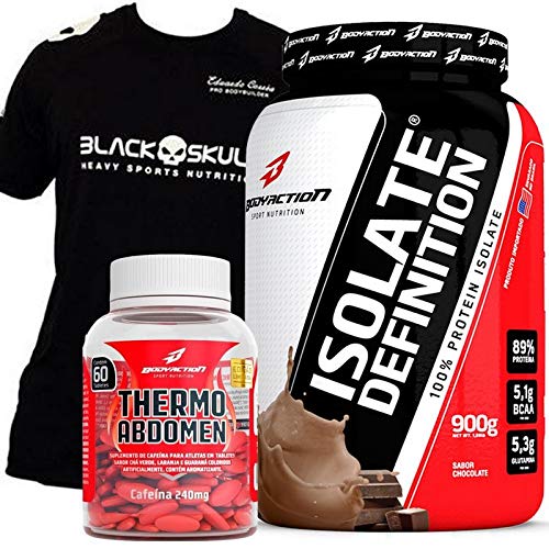 Body Action Suplementação Whey/wey/way Isolado + Termogênico + Camiseta Preta Black Skull