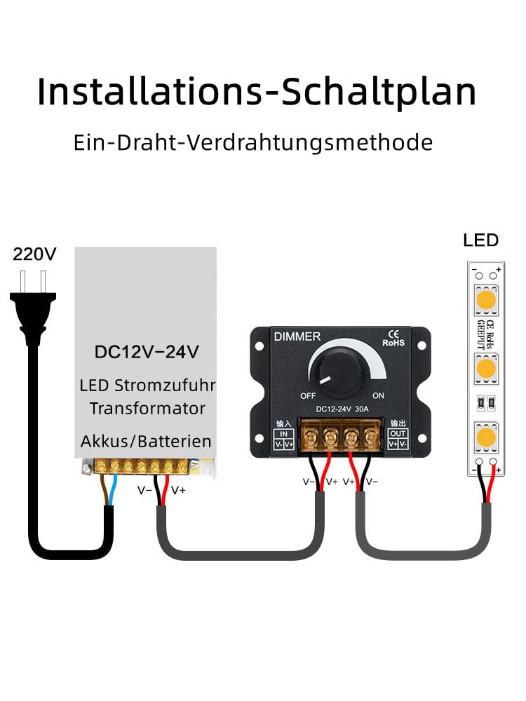 Ściemniacz z Przełącznikiem Led, Kontroler ściemniania PWM DC 12V-24V 30A, Regulacja Jasności Przełącznika ściemniacza światła dla Taśmy LED