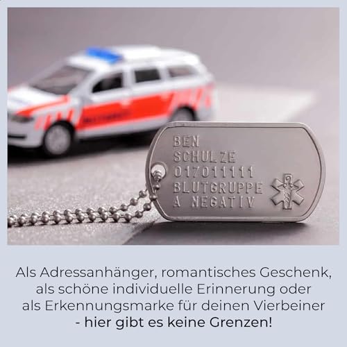 2 Stück personalisierte Erkennungsmarken | Dog Tag Kette mit Prägung | inklusive 2 Ketten & 2 Silencer im Set | diverse Texte und Motive möglich | Rambo | Militär Ausrüstung (Med-Logo)