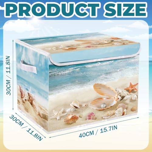 Image of Briwooody Beach Storage Bin with Lid Handle Coastal Foldable Storage Box