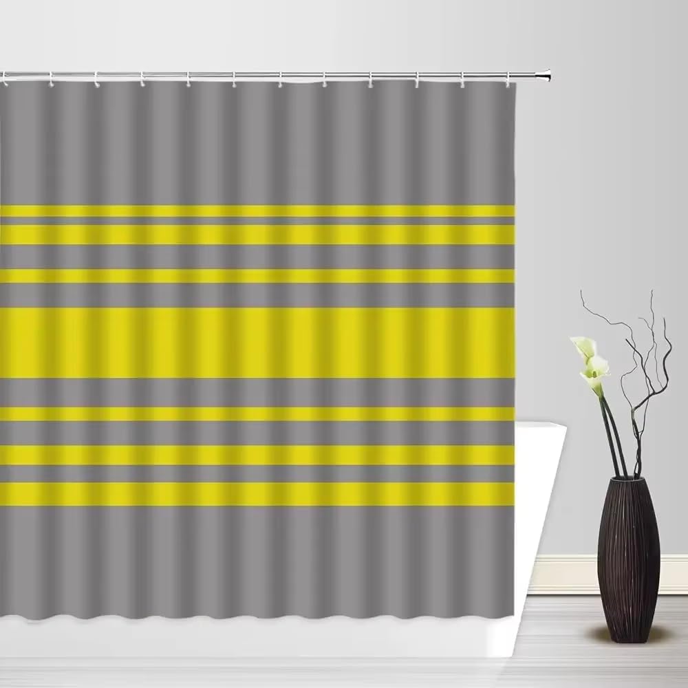 KELAIMI Simple Striped Shower Curtain - Modern Geometric Horizontal Stripe Bathroom Curtain with Hooks - Farmhouse Aesthetic Waterproof Bath Curtain Color 6 180X200Cm