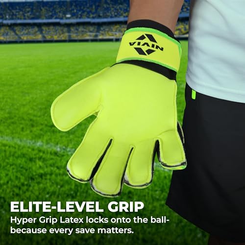 Image of Nivia Spider Green Goalkeeper Gloves for Men & Women, Hyper Grip Latex Palm, Embossed Cushioned PVC Backhand, Positive Cut, Airculated Sweat Management Design, Green (Medium)