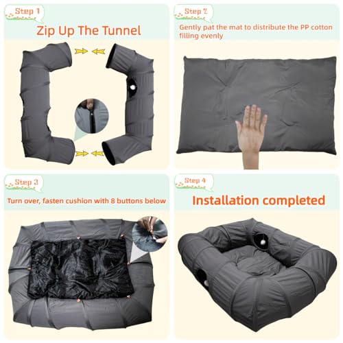 XxingSheep 4 Ways Shuttled XL Cat Tunnel Bed for Indoor Cats Peekaboo Cat Cave Donut with Cool Mat (Dark Gray)