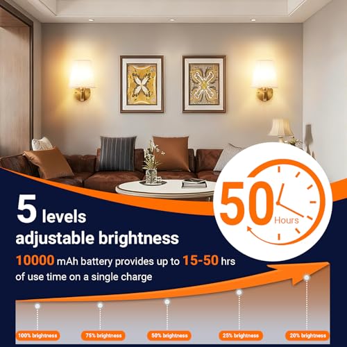 Image of YHCDLAMP Peel and Stick Wall Sconces, No Drilling Stick On Wall Sconce, Wireless Battery Operated Wall Lights, Adhesive Wall Lamp with 10000mAh Battery Bulb for Bedroom Living Room Decor