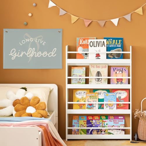 Image of Blue Girls Room Decor, Long Live Girlhood Coquette Bow Cute Nursery Playroom Wall Hanging Linen Banner Flag, Baby Blue Kids,Toddler Bedroom Decorations, Baby Showers Newborn Gift 30x20,girlroom