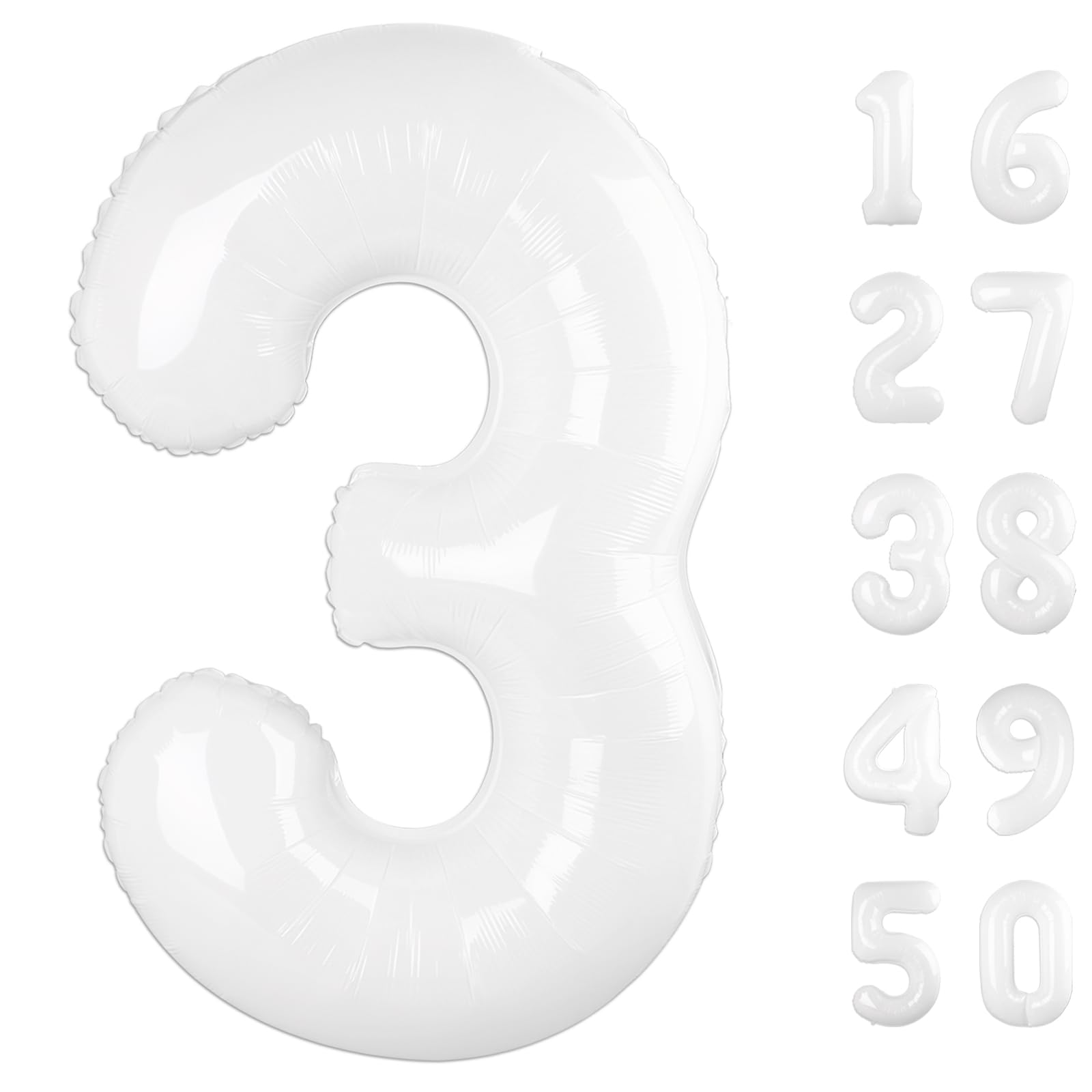 40 Inch White 3 Balloon Giant Mylar Number 3 13 23 30 33 Year Old Birthday Large Foil Helium Number Balloons Party Decorations Supplies Anniversary
