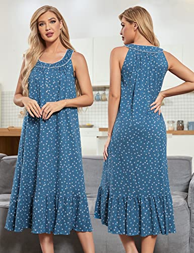 Image of MZROCR Cotton Nightgowns for Women Soft Sleeveless Night Gown for Adult Women Ruffle Sleepwear