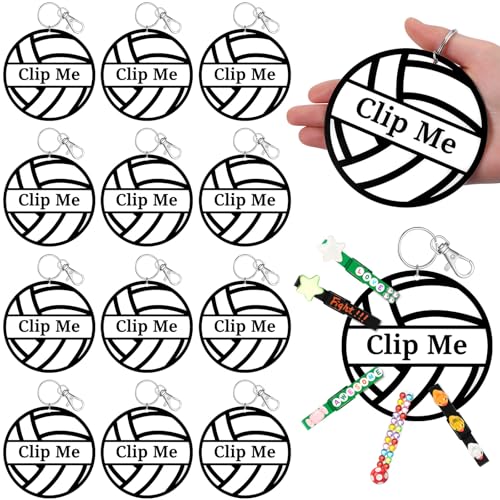 Whimsibelle 12 Pcs Clip Me Volleyball Bag Tag for Cheer Pins Cheerleading Team Gifts Acrylic Volleyball Pin Me Bag Keychains Bulk 4 Inch for Sports Cheer Team Gifts Cheerleader Party Favor Backpack