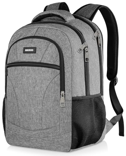 Image of BIKROD Grey Backpack for School Teen Boys Colleges Bookbag Water Resistant Back Pack for Men and Women Fits 15.6 IN Laptop
