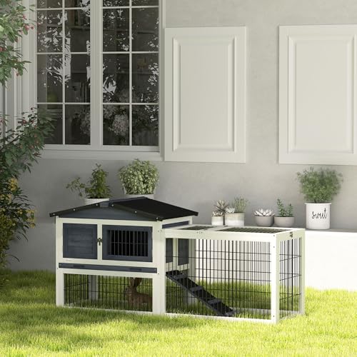 Pawhut USD51-122CG0131 2 Levels Outdoor Rabbit Hutch thumb #1