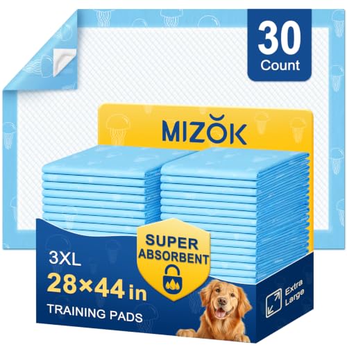 Image of MIZOK Dog Pee Pads 28x44in Extra Long Dog Pads 12 Cups Superior Absorption Leak-Proof Pee Pads for Dogs Marine Scented Odor-Control Puppy Pads with Jellyfish Pattern (30 Counts)
