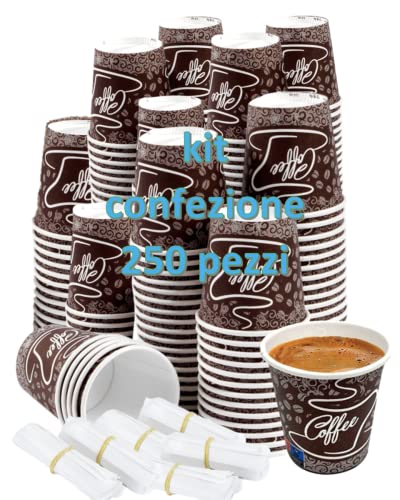 BLUUM Kit di 250 Bicchierini di Carta per Caffè Compostabili con Palette per Zucchero Confezionate Singolarmente… - immagine 3