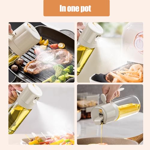 Spruzzatore e distributore di olio in vetro 2 in 1, 2024 aggiornato 2 in 1 dispenser di olio d'oliva e bottiglia spruzzatore per olio, bottiglia spray per olio in vetro da 550 ml, per cucina e - immagine 3