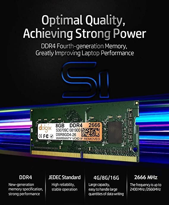 Image of Dolgix 8GB DDR4 Laptop / Notebook RAM | 2666MHz | CL-19| SO-DIMM Memory| PC4-21300( 1Rx8 Single Rank) 3 Years Warranty (Made in India)