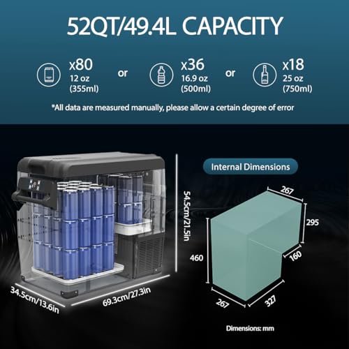 Alpicool NCF55 Portable Fridge Freezer,12 Volt Car Refrigerator, 52 Quart (49.4 Liter) Fast Cooling 12V Car Fridge -4℉~68℉,for Outdoor, Camping, RV, Truck