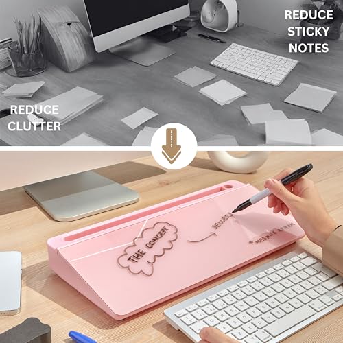 Image of GAROOD Desktop Dry Erase Board with Storage Pink Color Desk White Board Desk Board Glass Desktop White Board with Stand Home Office Organizer Phone Holder 15.8X7X2 inches