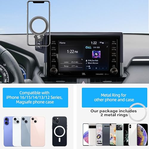 Image of Car Phone Holder for 2019-2025 Toyota RAV4 7 inch and 8 inch Screen Accessories | MagSafe Strong Magnetic Clip-On Cell Phone Mount, 360 Rotatable Hands-Free Holder, Not Block Air Vents