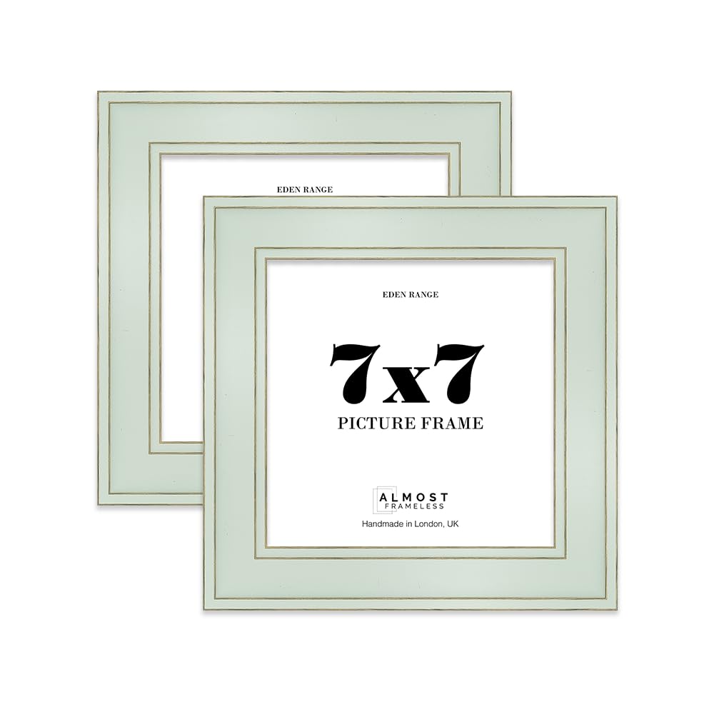 7x7 Sage Green Picture Frame - Shabby Chic Photo Frame with Distressed Finish, Gold Trim, Wall Hooks and Kickstand, 37mm Edge - 2 Pack