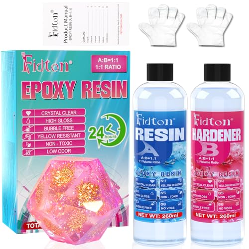 Resina Epoxi Transparente - Fidton 520ml Kit Resina Epoxi Manualidades, Epoxy Resin para Decoraciones del Hogar DIY, Resina Epoxy para Llaveros, Marcapáginas, Fabricación de Joyas