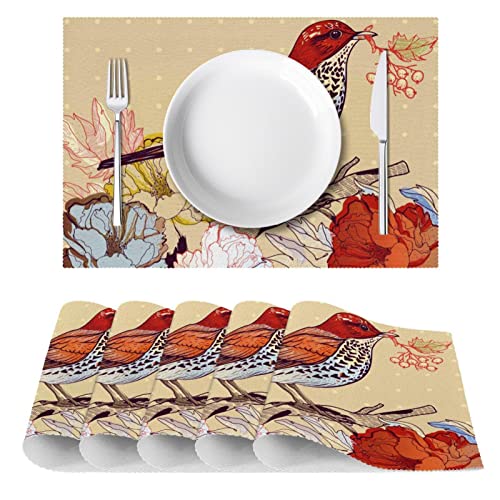 Sets de table oiseaux de printemps antidérapants pour table en bois fragile - 3