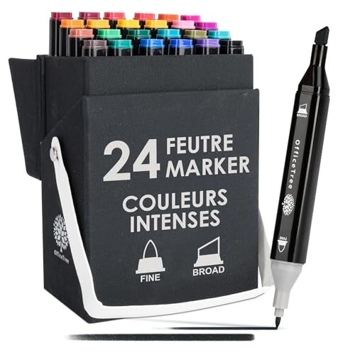 OfficeTree Feutre à Alcool Twinmarkers Set de 24 - Feutre Dessin Professionnel - Couleurs Intenses - Feutre a Alcool Promarker pour l'Esquisse, le Dessin, la Peinture, la Mise en Page
