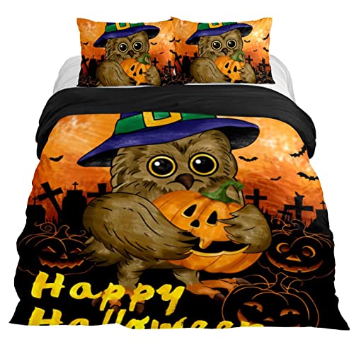 Happy Halloween Witch Owl Pumpkin Bedding 3 Piece Boys Girls Bedding Set Cartoon Bedspreads Cute Duvet Covers Gifts For Her,Daughter,Sister,Friend,No Comforter(King) #TOP17