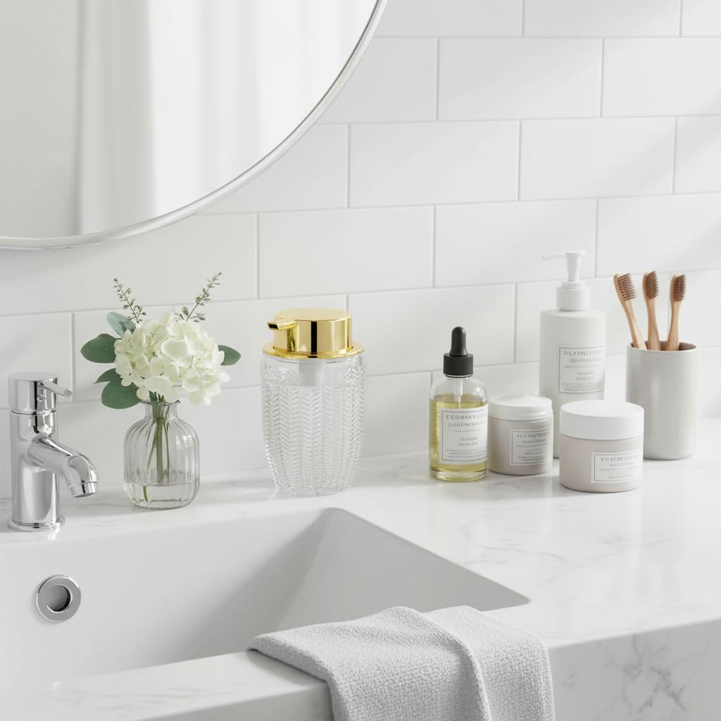 Schaumseifenspender, Glasschaum-Handseifenspender mit Pumpe, 284 ml, Badezimmer, nachfüllbar, flüssige Lotion, Pumpe, cremiger Schaumflaschenbehälter für Küche, Arbeitsplatte, Dekor (1