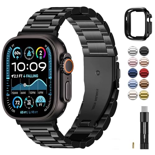 Fullmosa Metal Band Compatible with Apple Watch Bands Ultra3 2 1 49mm Stainless Steel Strap iWatch Band with Case for Apple Watch Black