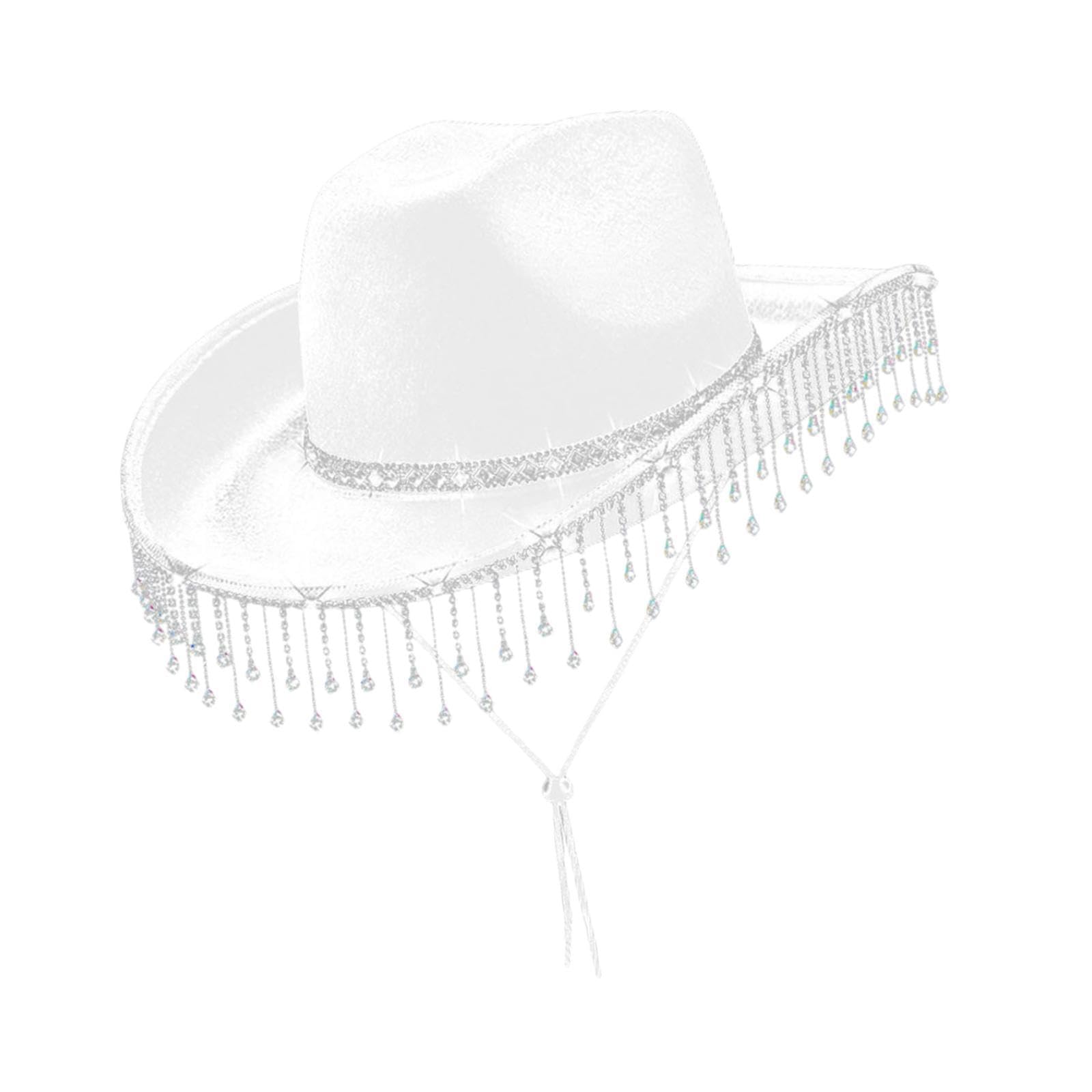 Women Cowboy Hat Casual Adults with Adjustable Chin Strap Sun Protection Hat White-image-43