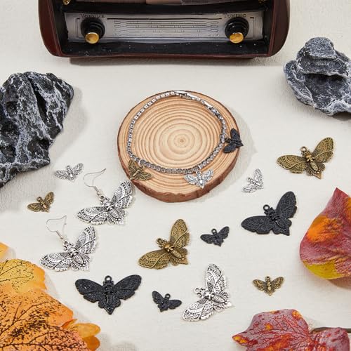 SUPERFINDINGS 36Pcs 3 Colors Moth Gothic Pendants 3 Sizes Black Silver Insect Charm Moth with Skull Head Animal Charms for Party DIY Jewelry Necklace Bracelet - Image 4